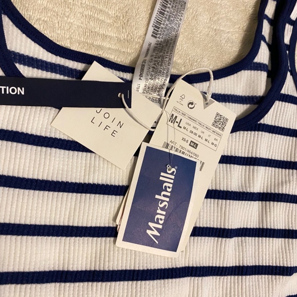 Navy Blue/White Striped Jumpsuit Romper Shorts - Picture 3 of 4